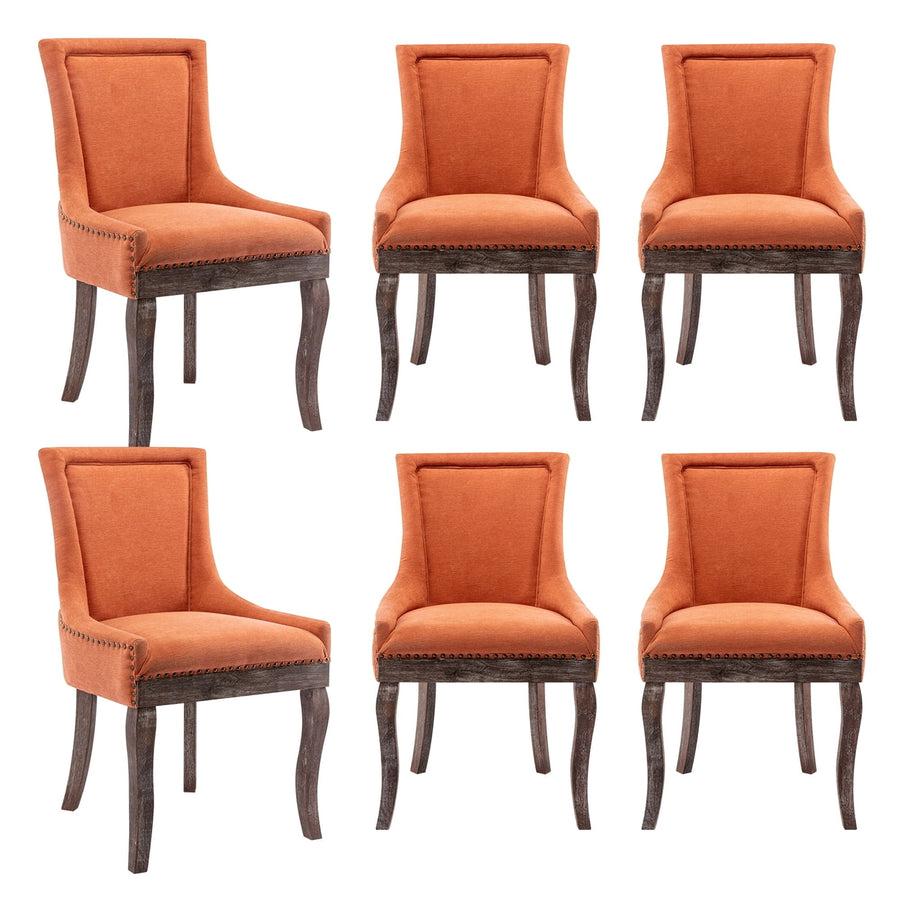 Hommoo Thickened Fabric Dining Chairs Set of 6, Farmhouse Tufted Modern Upholstered Ultra Side Chairs Orange Image 1