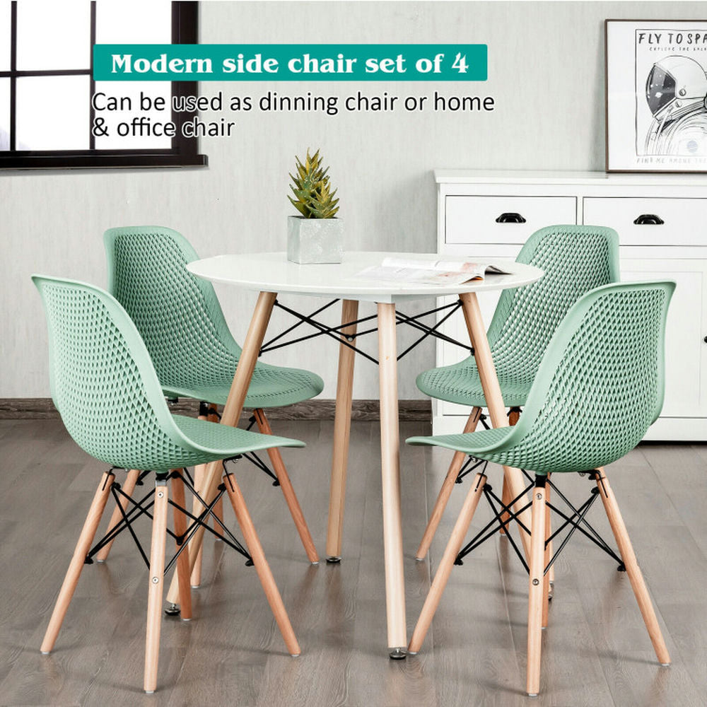 Hommoo Dining Chairs, Kitchen Chairs Trattoria Chairs,4 Pieces Modern Plastic Hollow Chair Set with Wood Leg-Green Image 2