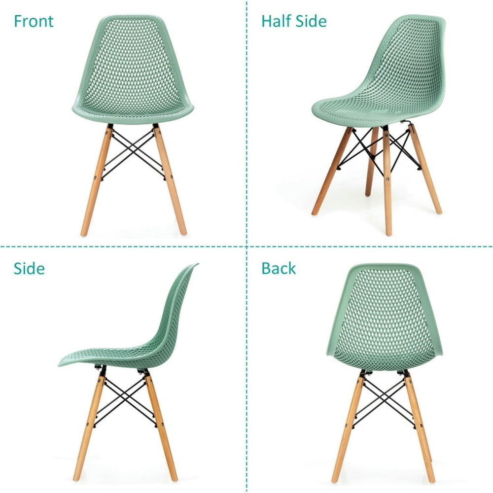 Hommoo Dining Chairs, Kitchen Chairs Trattoria Chairs,4 Pieces Modern Plastic Hollow Chair Set with Wood Leg-Green Image 4