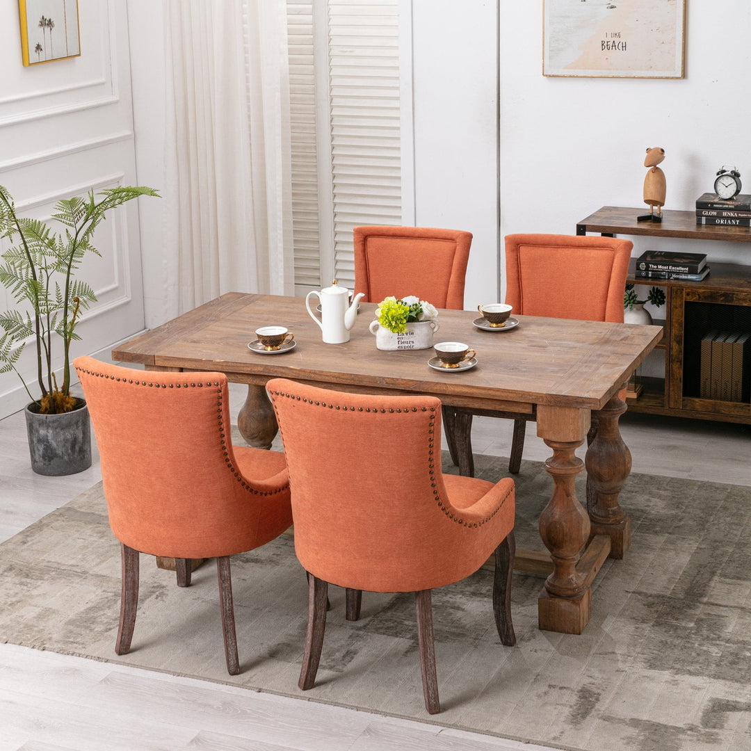 Hommoo Thickened Fabric Dining Chairs Set of 6, Farmhouse Tufted Modern Upholstered Ultra Side Chairs Orange Image 5