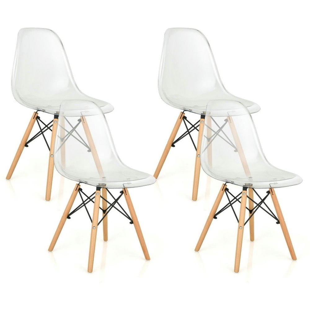 Hommoo Dining Chairs, Set of 4 Dining Chairs Modern Plastic Shell Side Chair with Clear Seat and Wood Legs-Transparent Image 1