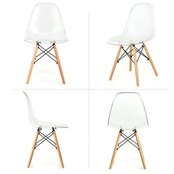 Hommoo Dining Chairs, Set of 4 Dining Chairs Modern Plastic Shell Side Chair with Clear Seat and Wood Legs-Transparent Image 2