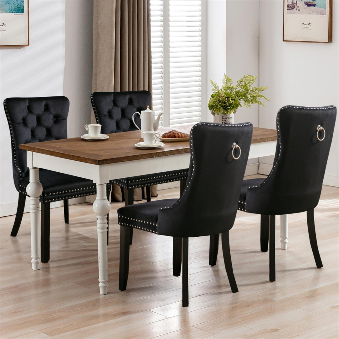 Hommoo Upholstered Tufted Dining Chairs Set of 2 with Nail Head Decor, Black Velvet Fabric Image 1