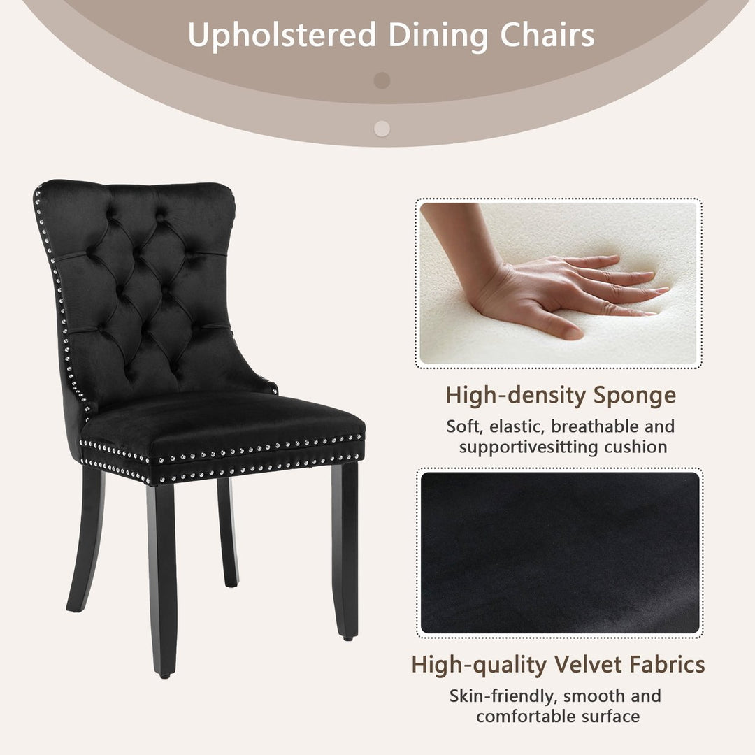 Hommoo Upholstered Tufted Dining Chairs Set of 2 with Nail Head Decor, Black Velvet Fabric Image 2