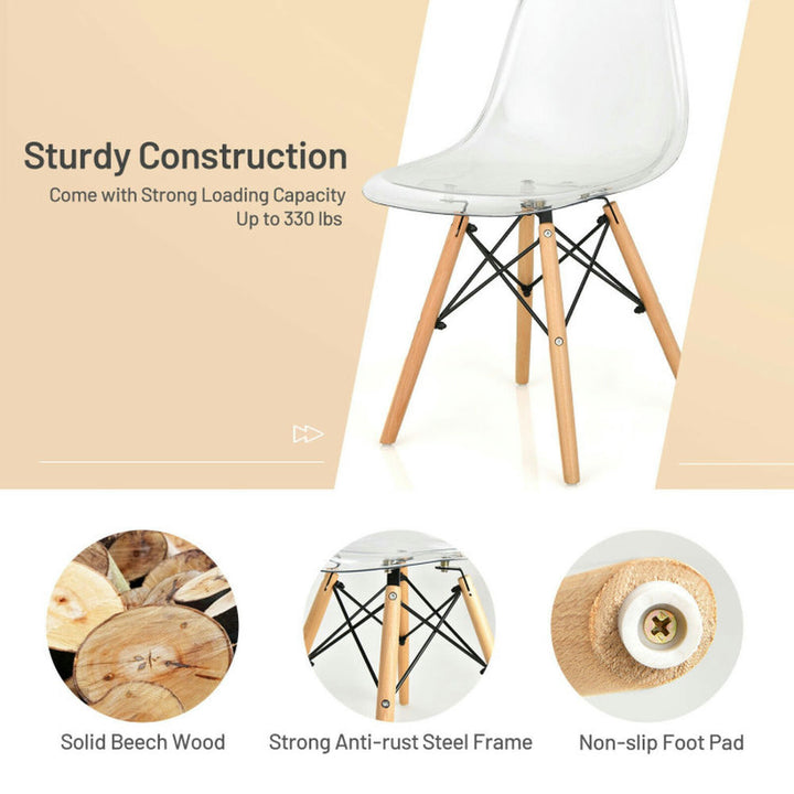 Hommoo Dining Chairs, Set of 4 Dining Chairs Modern Plastic Shell Side Chair with Clear Seat and Wood Legs-Transparent Image 4