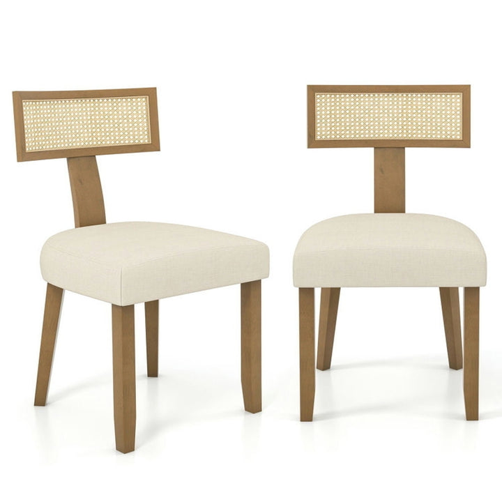 Hommoo Dining Chairs, Set of 2 Linen Fabric Upholstered Accent Dining Chairs with Curved Rattan Backrests-Beige Image 1