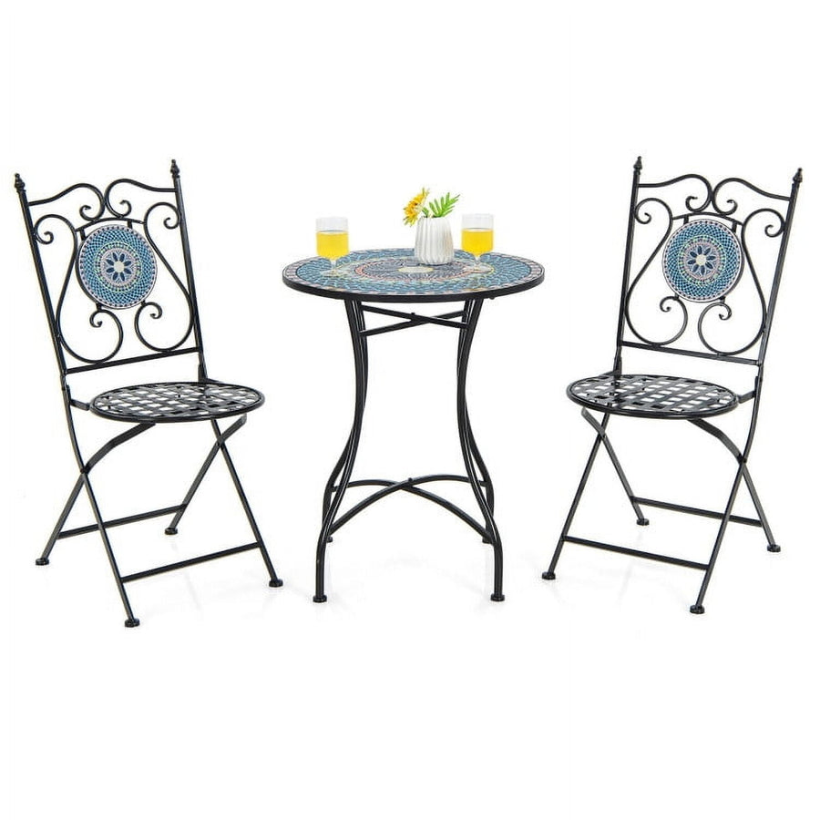 Hommoo 3 Piece Patio Bistro Set, Small Patio Conversation Furniture Set with Mosaic Pattern Image 1