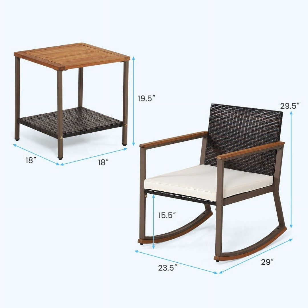 Hommoo 3 Pieces Acacia Wood Rocking Bistro Set, Outdoor Furniture Garden Conversation Sets with Coffee Table Image 2