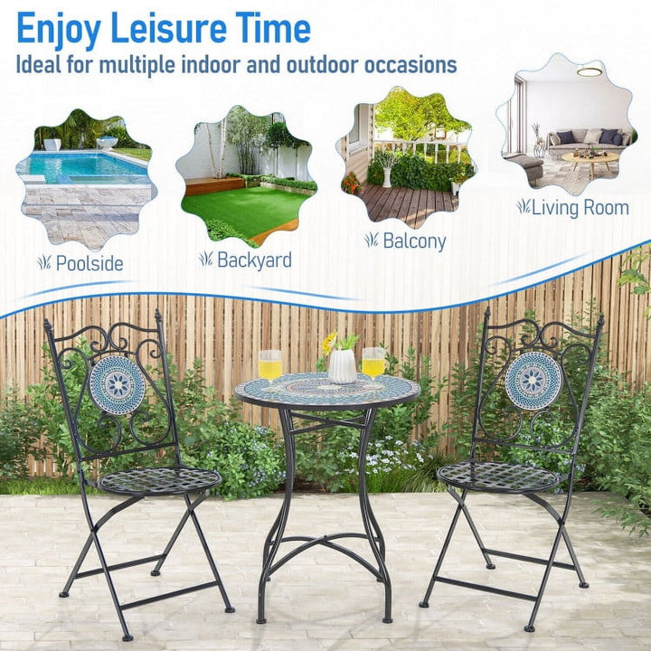 Hommoo 3 Piece Patio Bistro Set, Small Patio Conversation Furniture Set with Mosaic Pattern Image 2