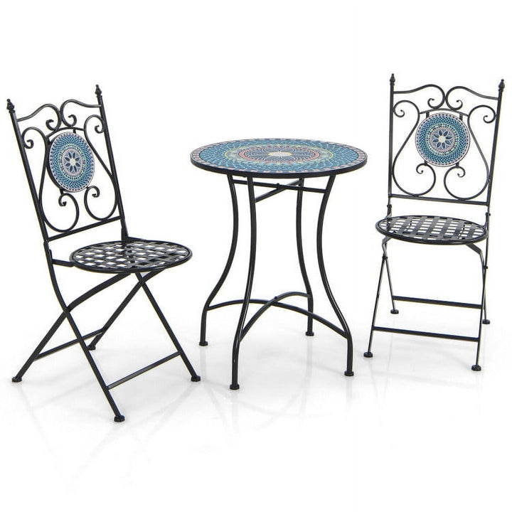 Hommoo 3 Piece Patio Bistro Set, Small Patio Conversation Furniture Set with Mosaic Pattern Image 4