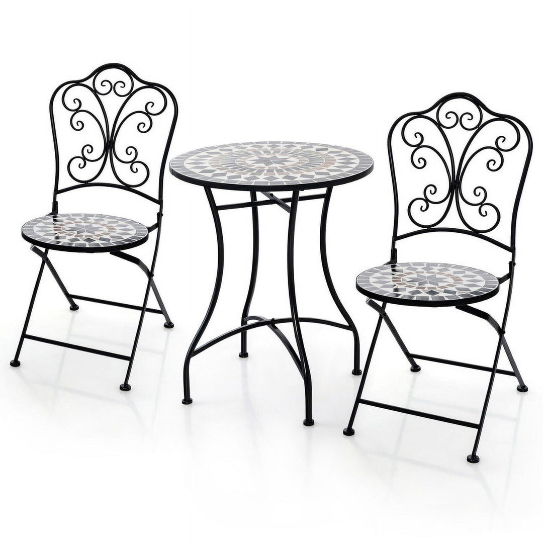 Hommoo 3 Piece Patio Bistro Set, Small Patio Conversation Furniture Set with Round Table and 2 Folding Chairs Image 3