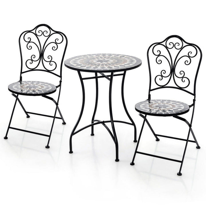 Hommoo 3 Piece Patio Bistro Set, Small Patio Conversation Furniture Set with Round Table and 2 Folding Chairs Image 3