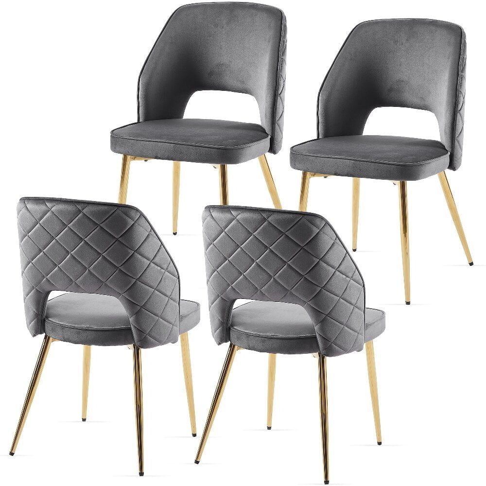 Hommoo Club Guest Chairs,Gray Velvet Dining Chairs with Metal Legs and Hollow Back Upholstered Dining Chairs Set of 4 Image 3