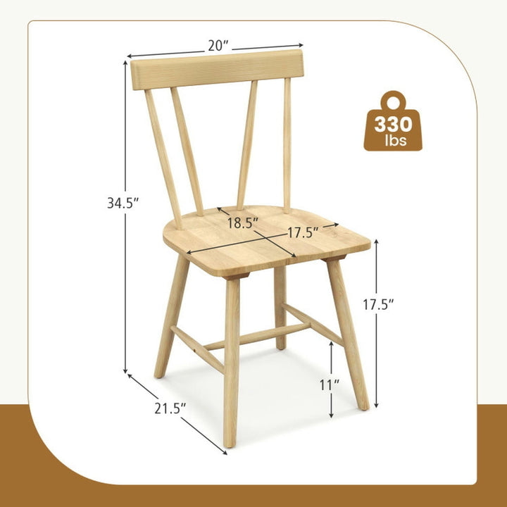 Hommoo Windsor Style Armless Chairs with Solid Rubber Wood Frame-Natural, Image 2