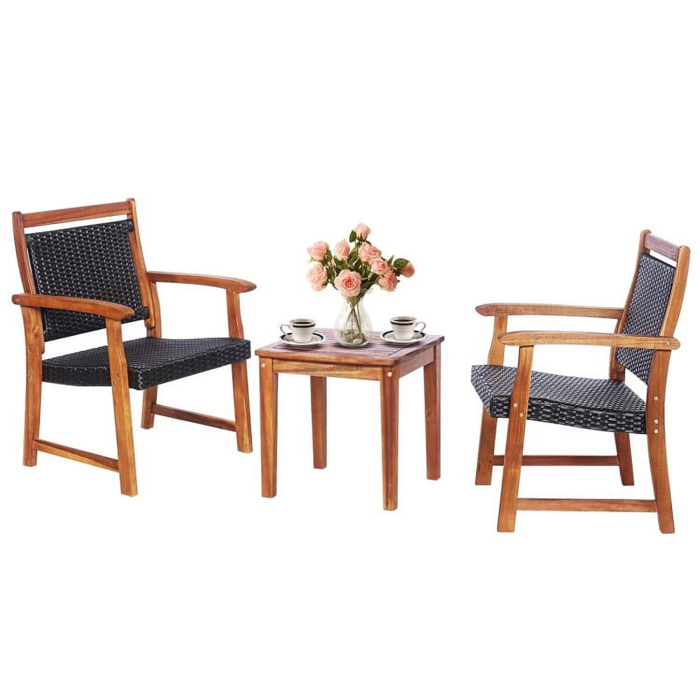 Hommoo 3 Pieces Patio Bistro Furniture Set, Outdoor Furniture Garden Conversation Bistro Sets with Acacia Wood Frame for Image 2