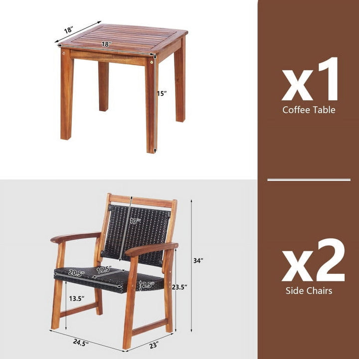 Hommoo 3 Pieces Patio Bistro Furniture Set, Outdoor Furniture Garden Conversation Bistro Sets with Acacia Wood Frame for Image 3