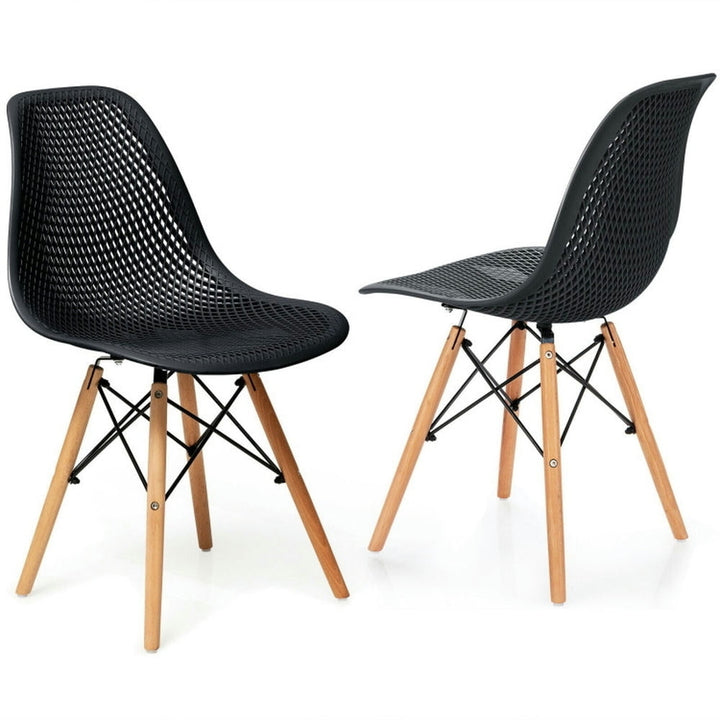 Hommoo Dining Chairs, Kitchen Chairs Trattoria Chairs,2 Pcs Modern Plastic Hollow Chair Set with Wood Leg-Black Image 1