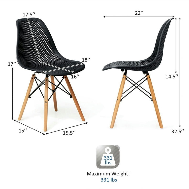 Hommoo Dining Chairs, Kitchen Chairs Trattoria Chairs,2 Pcs Modern Plastic Hollow Chair Set with Wood Leg-Black Image 2