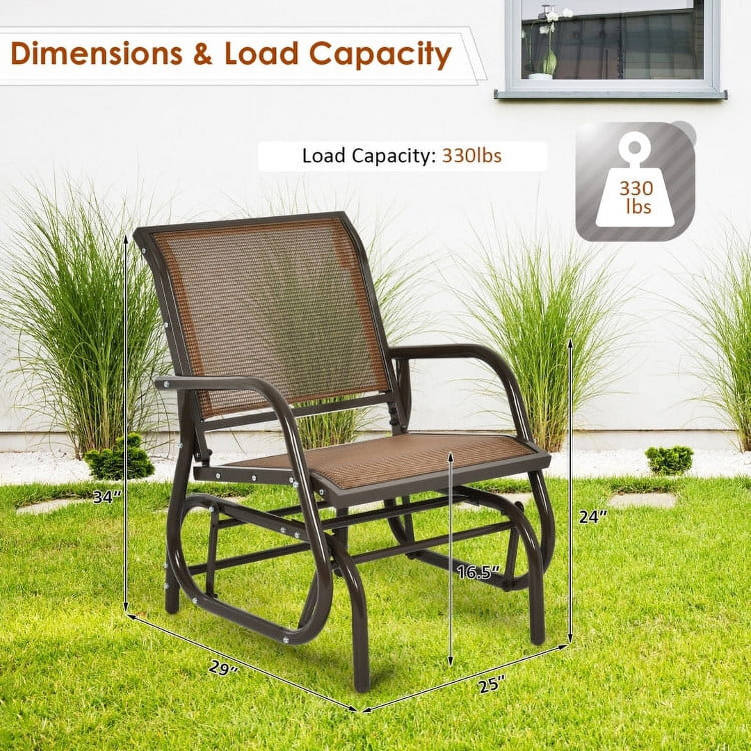 Hommoo Outdoor Single Swing Glider Rocking Chair with Armrest-Brown,Outdoor Glider Rocking Chair Cushion Lawn,Brown Image 5