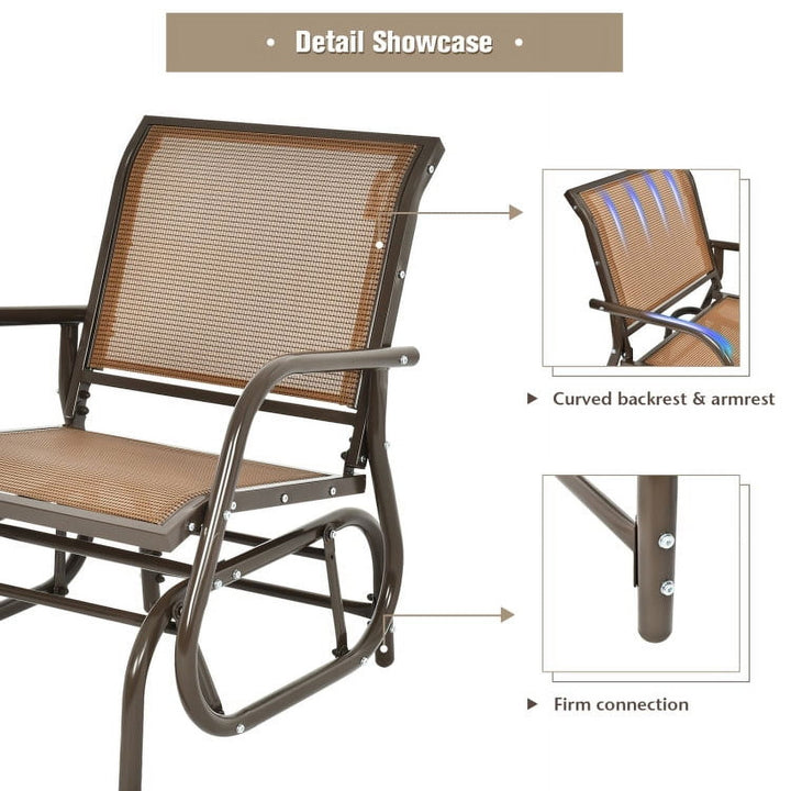 Hommoo Outdoor Single Swing Glider Rocking Chair with Armrest-Brown,Outdoor Glider Rocking Chair Cushion Lawn,Brown Image 6