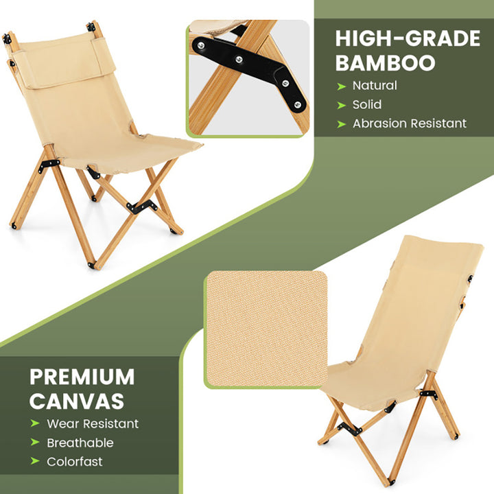 Hommoo Bamboo Folding Camping Chair with 2-Level Adjustable Backrest-Natural, Camping Chairs for Adult Hiking Fishing Image 2