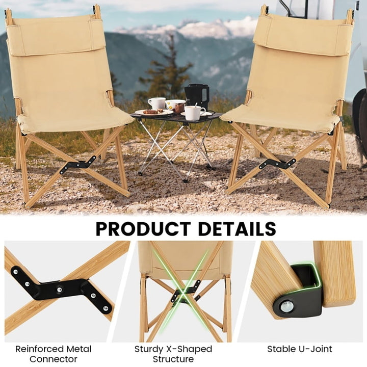 Hommoo Bamboo Folding Camping Chair with 2-Level Adjustable Backrest-Natural, Camping Chairs for Adult Hiking Fishing Image 5