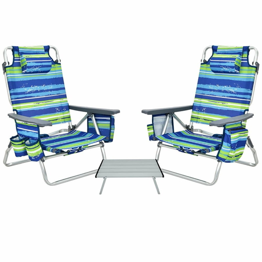 Hommoo 2 Packs 5-Position Outdoor Folding Backpack Beach Table Chair Reclining Chair Set-Blue Image 1