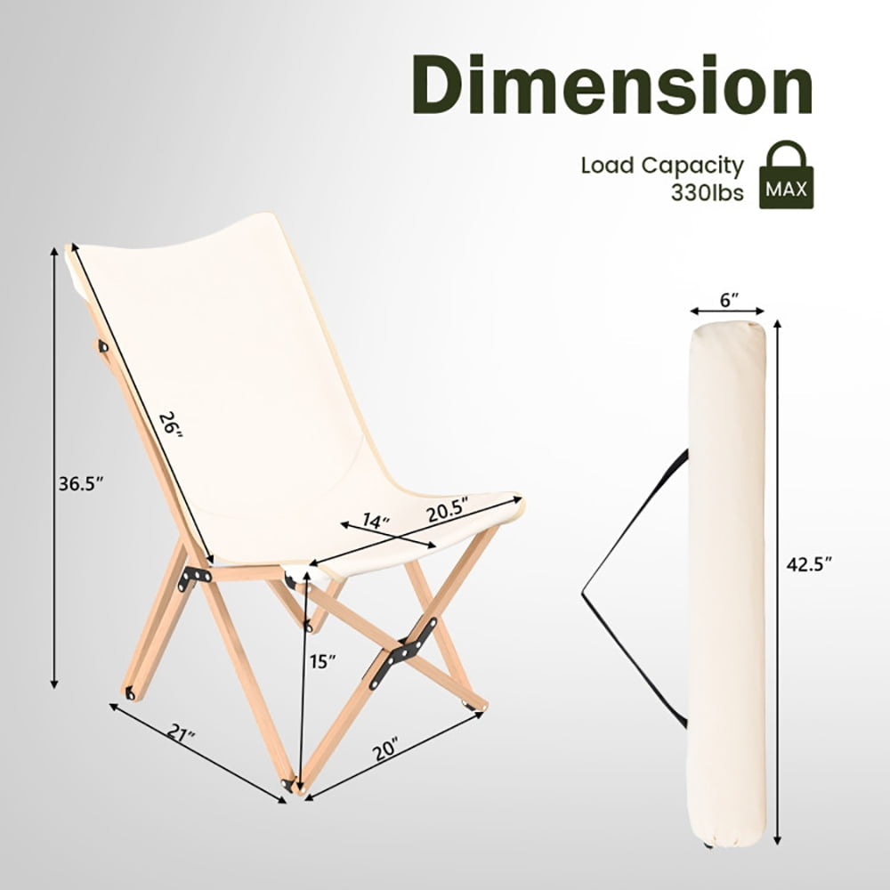 Hommoo Set of 2 Bamboo Dorm Chair with Storage Pocket for Camping and Fishing-Beige, Camping Chairs for Adult Hiking Image 2