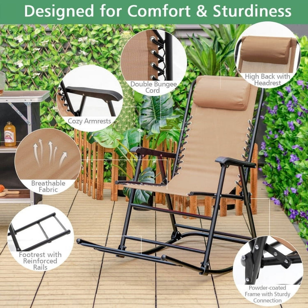 Hommoo Outdoor Patio Camping Lightweight Folding Rocking Chair with Footrest, Outdoor Glider Rocking Chair Cushion Lawn, Image 3