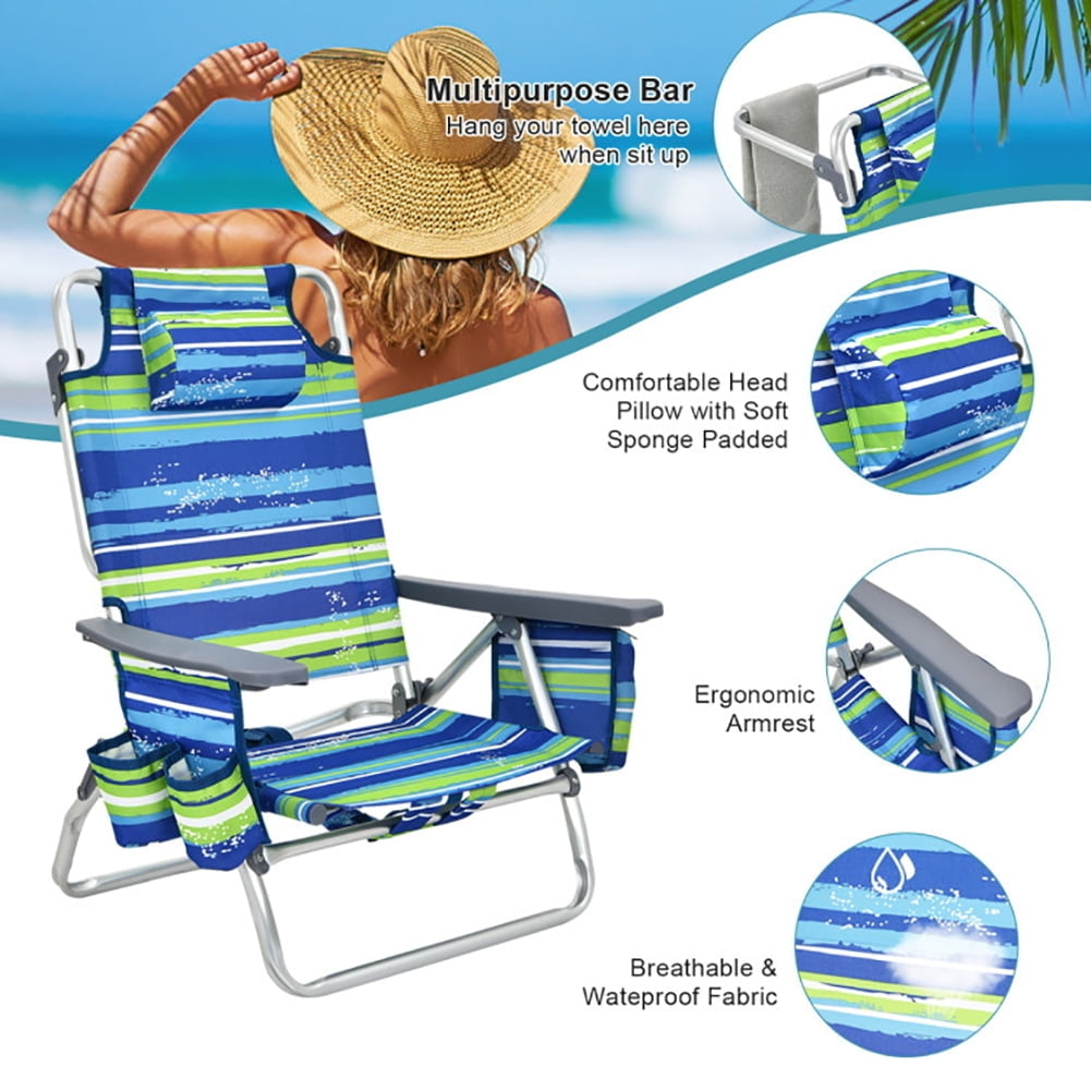 Hommoo 2 Packs 5-Position Outdoor Folding Backpack Beach Table Chair Reclining Chair Set-Blue Image 5