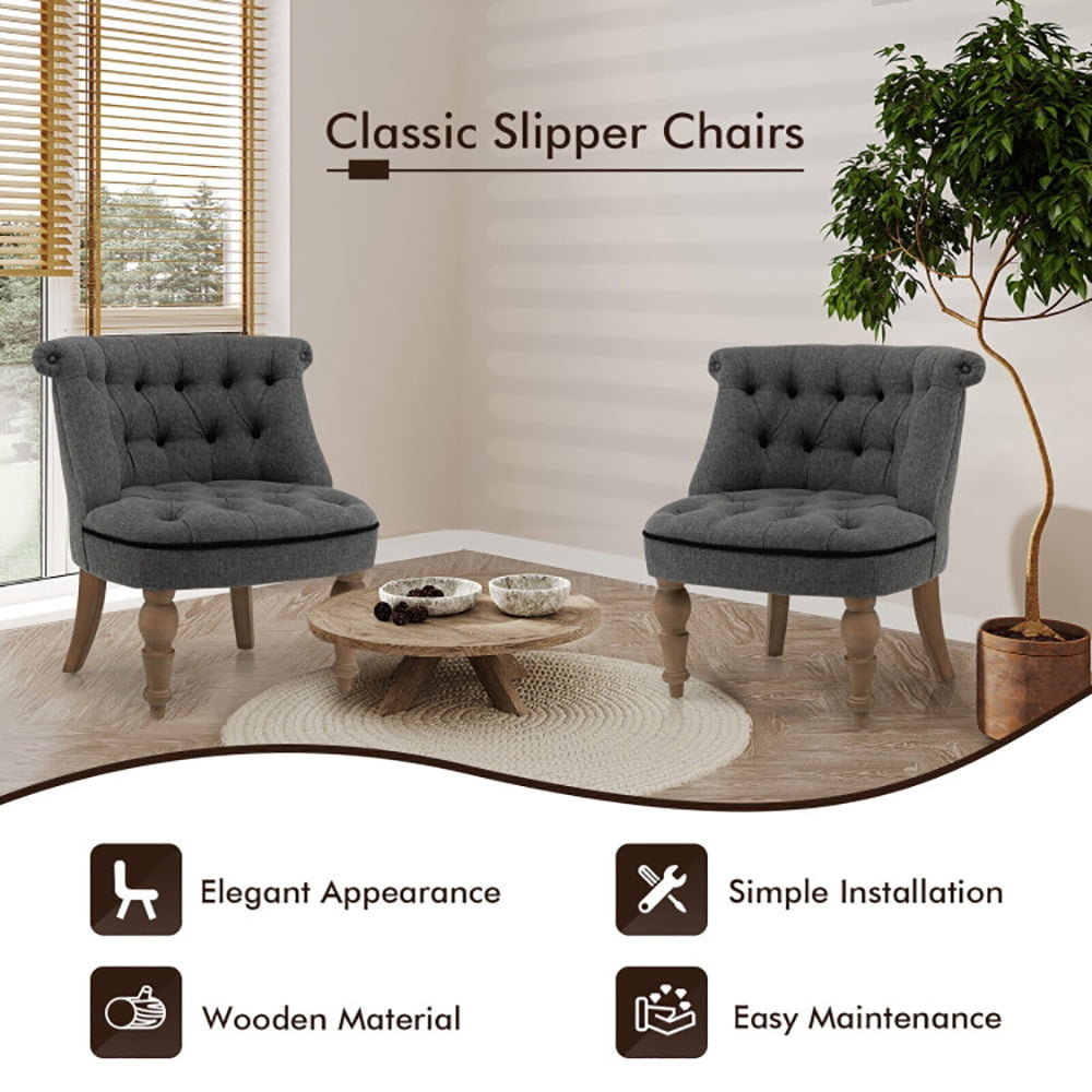 Hommoo Set of 2 Upholstered Armless Slipper Chairs with Beech Wood Legs-Gray, Modern Mid-Century Upholstered Living Room Image 4