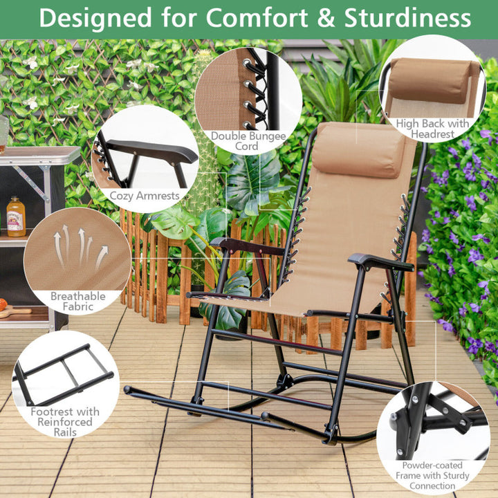 Hommoo Outdoor Patio Camping Lightweight Folding Rocking Chair with Footrest, Outdoor Glider Rocking Chair Cushion Lawn, Image 5