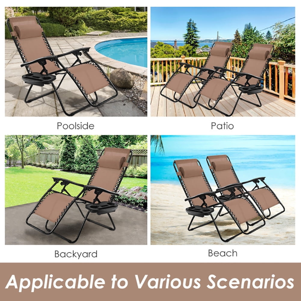 Hommoo Outdoor Folding Zero Gravity Reclining Lounge Chair with Utility Tray-Brown, Zero Gravity Lawn Lounge Chairs with Image 4