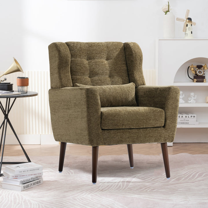 Hommoo Reading Arm Living Room Comfy Accent Chairs for Bedroom, Comfy Upholstered Single Sofa Avocado Image 1