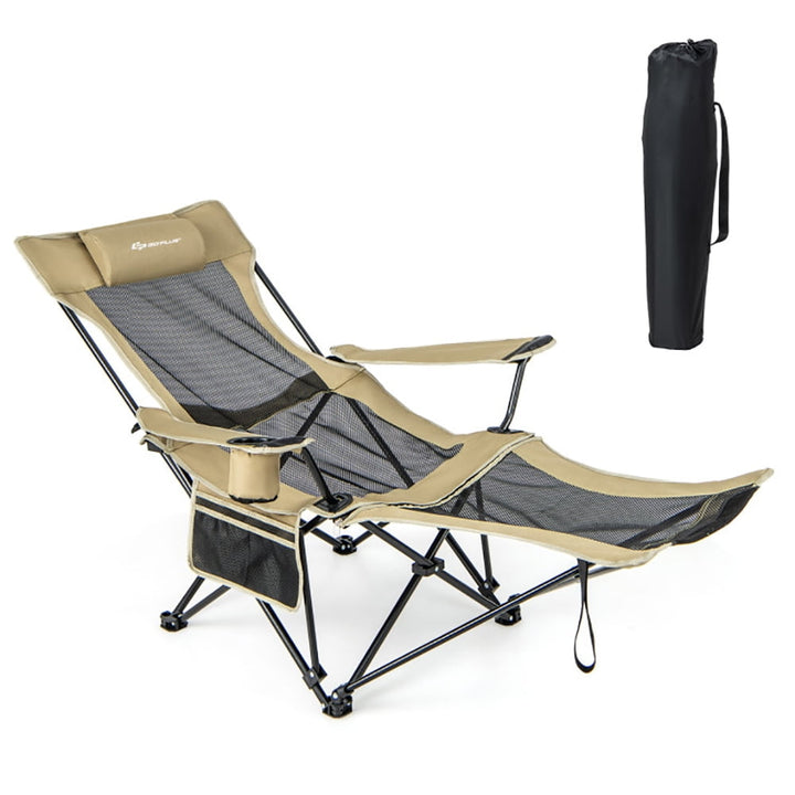 Hommoo Camping Lounge Chair with Detachable Footrest Adjustable Backrest-Khaki, Camping Chairs for Adult Hiking Fishing Image 1