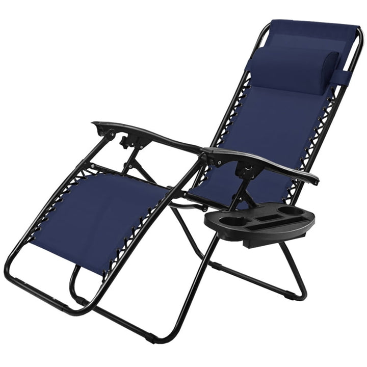 Hommoo Outdoor Folding Zero Gravity Reclining Lounge Chair-Blue, Zero Gravity Lawn Lounge Chairs with Cup Holder Image 1