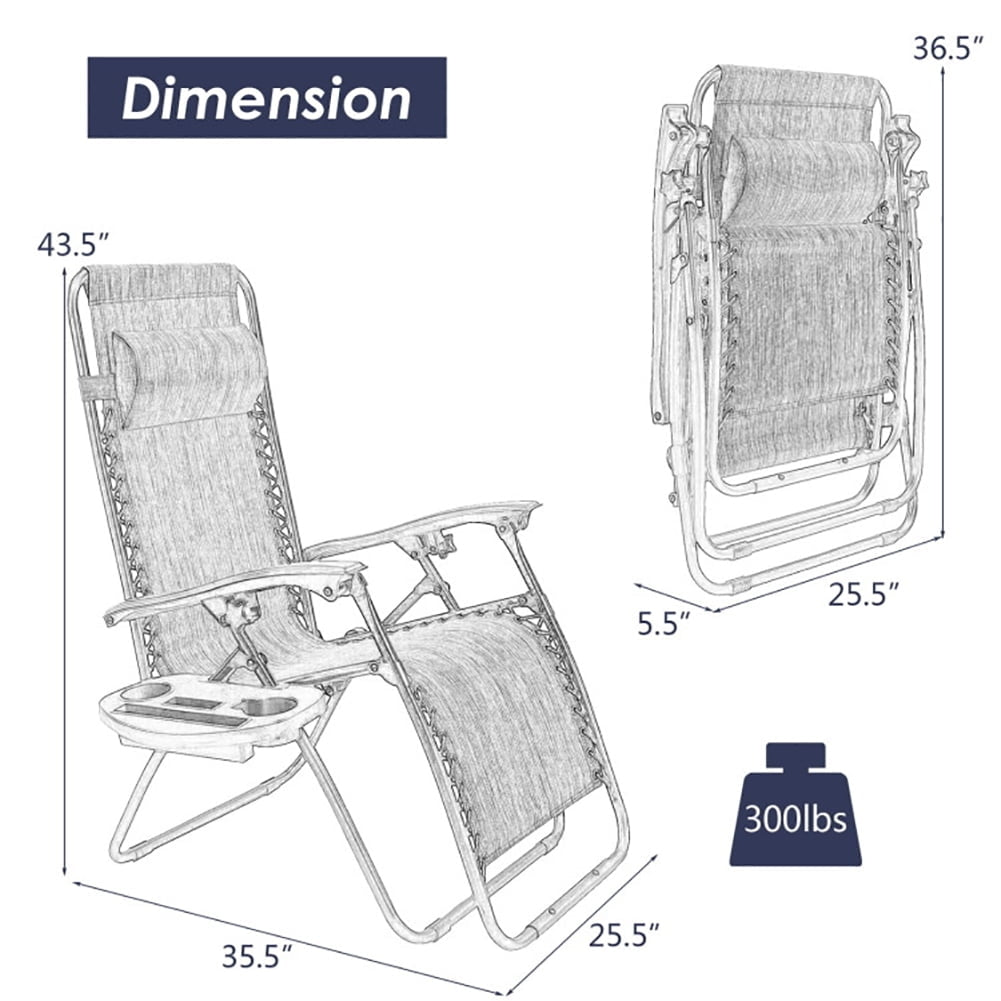 Hommoo Outdoor Folding Zero Gravity Reclining Lounge Chair-Blue, Zero Gravity Lawn Lounge Chairs with Cup Holder Image 7