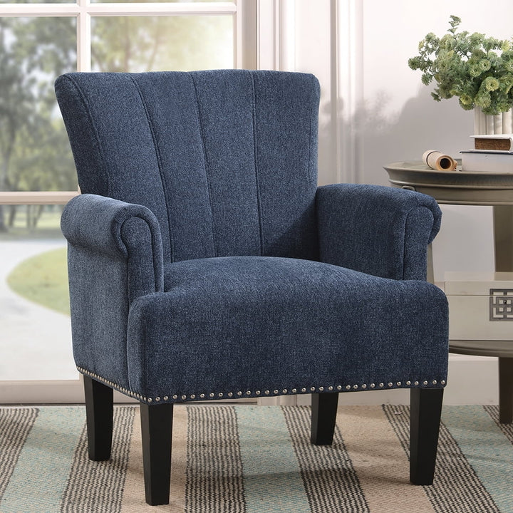 Hommoo Modern Rivet Tufted Polyester Armchair, High Back Upholstered Seat - Navy Image 1