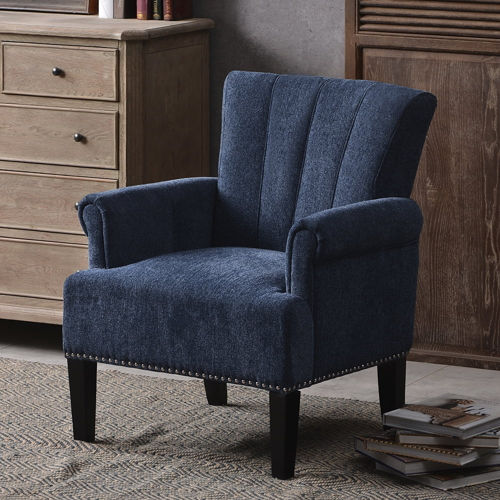 Hommoo Modern Rivet Tufted Polyester Armchair, High Back Upholstered Seat - Navy Image 3