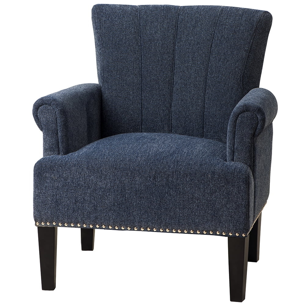 Hommoo Modern Rivet Tufted Polyester Armchair, High Back Upholstered Seat - Navy Image 4