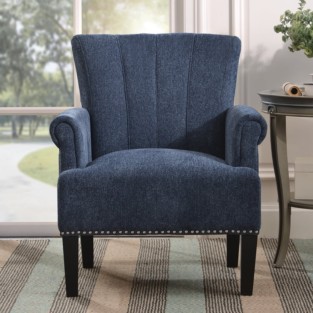 Hommoo Modern Rivet Tufted Polyester Armchair, High Back Upholstered Seat - Navy Image 5