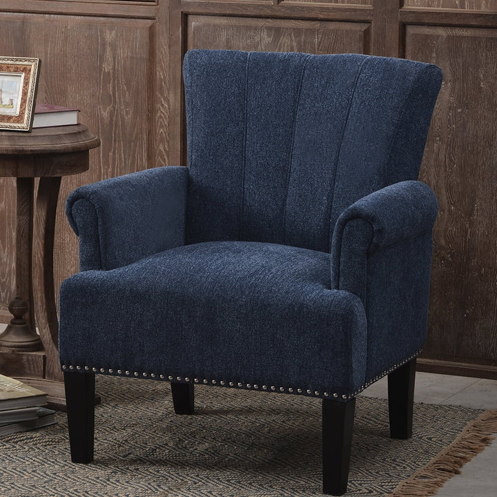 Hommoo Modern Rivet Tufted Polyester Armchair, High Back Upholstered Seat - Navy Image 6