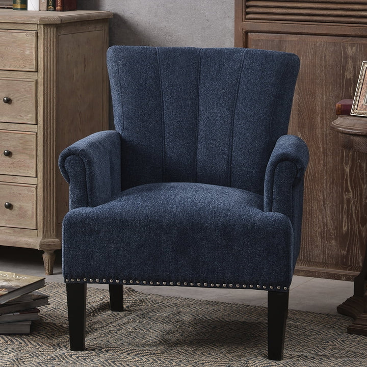 Hommoo Modern Rivet Tufted Polyester Armchair, High Back Upholstered Seat - Navy Image 7