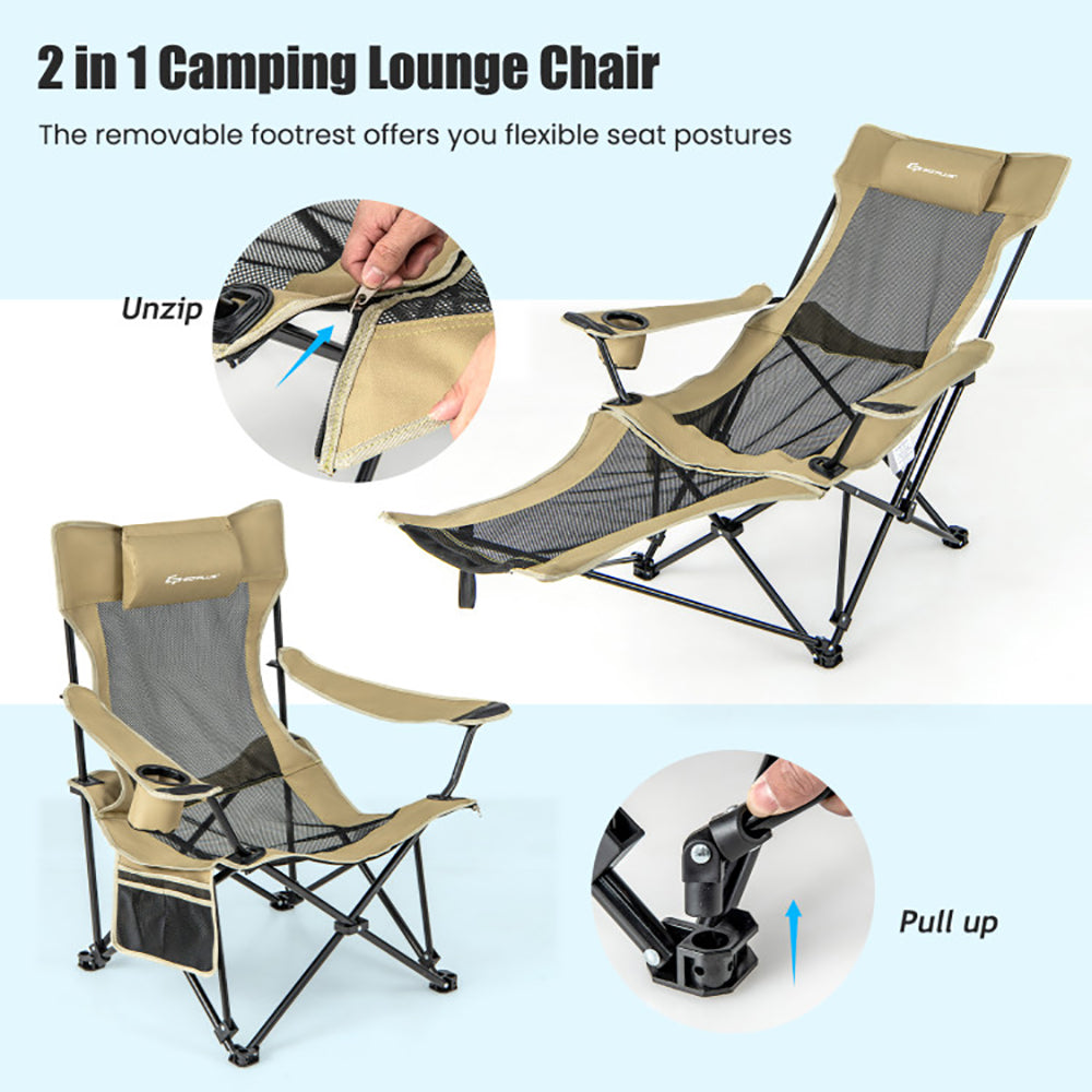 Hommoo Camping Lounge Chair with Detachable Footrest Adjustable Backrest-Khaki, Camping Chairs for Adult Hiking Fishing Image 3