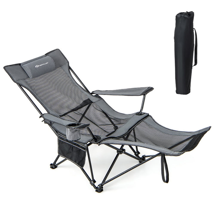 Hommoo Camping Lounge Chair with Detachable Footrest Adjustable Backrest-Gray, Camping Chairs for Adult Hiking Fishing Image 1