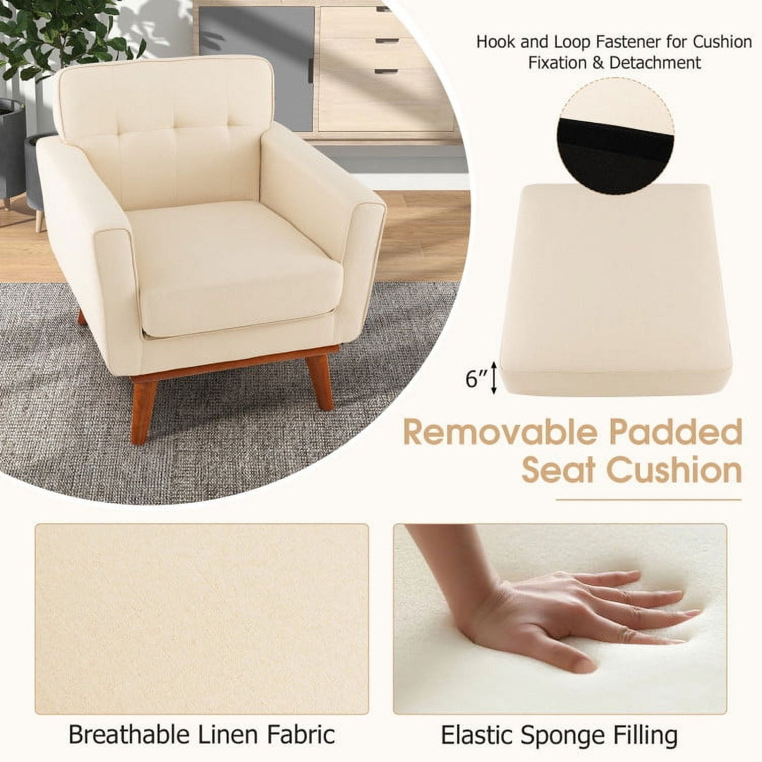 Hommoo Modern Accent Chair Upholstered Linen Fabric Armchair with Removable Padded Seat Cushion-Beige Image 3