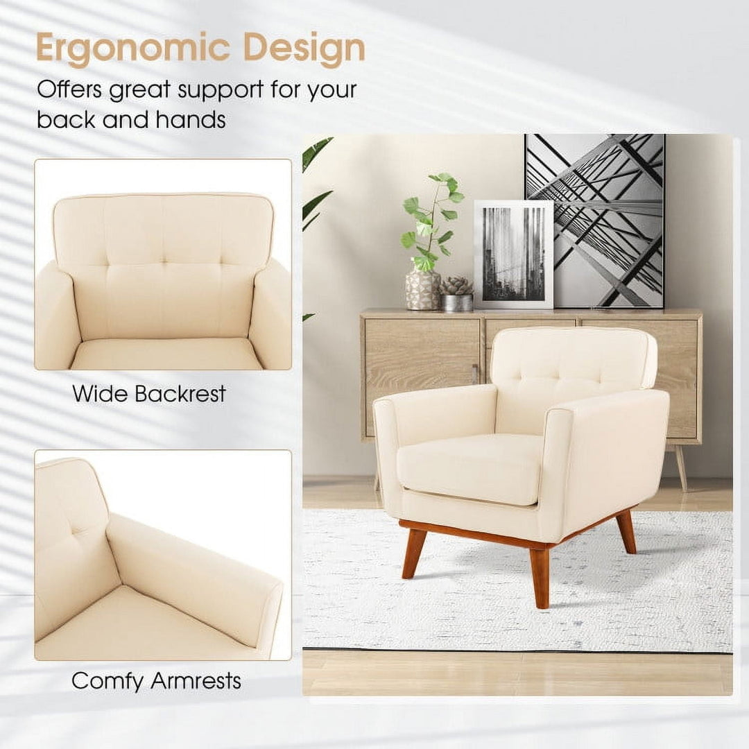 Hommoo Modern Accent Chair Upholstered Linen Fabric Armchair with Removable Padded Seat Cushion-Beige Image 4