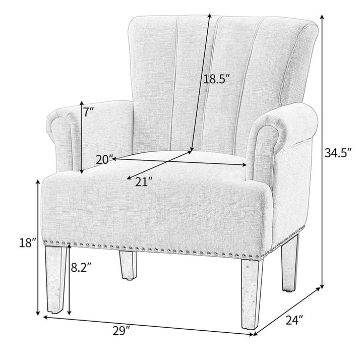 Hommoo Modern Rivet Tufted Polyester Armchair, High Back Upholstered Seat - Cream Image 6