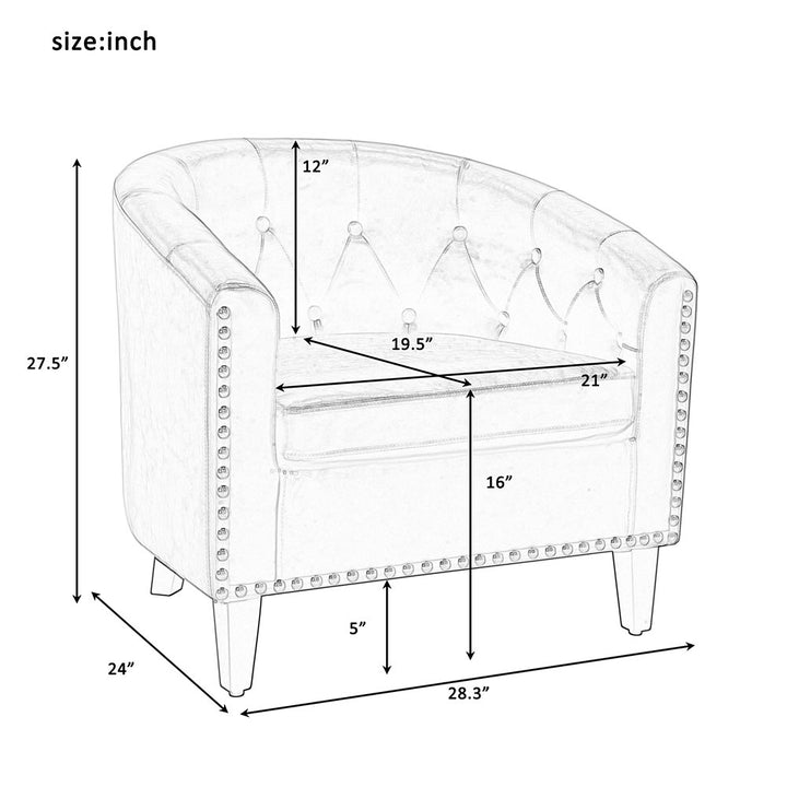 Hommoo Modern linen Barrel Chair, Tufted Button Armchair with Wooden legs - Gray Image 5