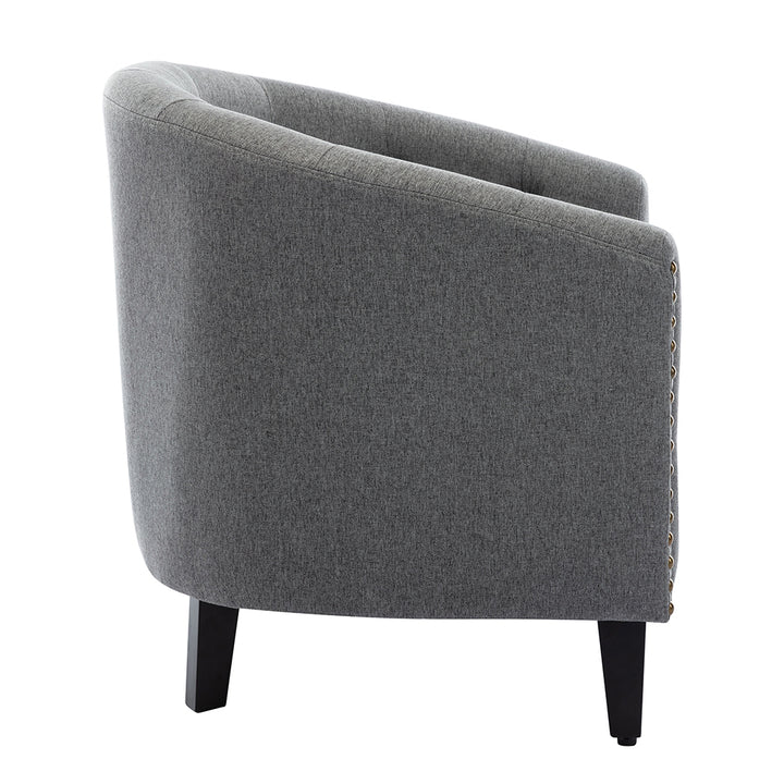 Hommoo Modern linen Barrel Chair, Tufted Button Armchair with Wooden legs - Gray Image 6